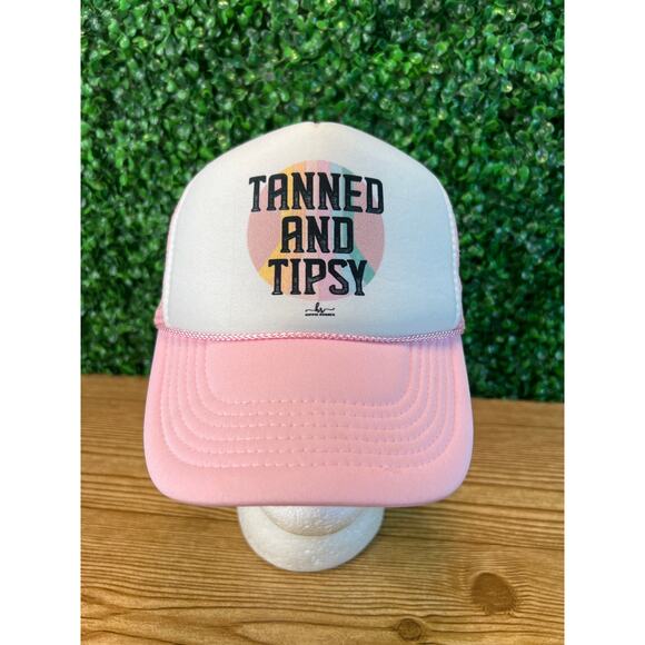 Pink Tanned & Tipsy Trucker Hat for Women Nissun Cap Perfect Beach Summer Travel - Picture 1 of 7